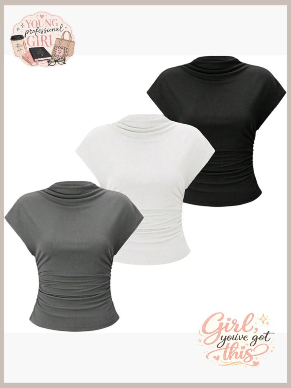 3 Pack Mock Neck Cap Sleeve Ribbed Tank Tops Business Casual Work Shirts